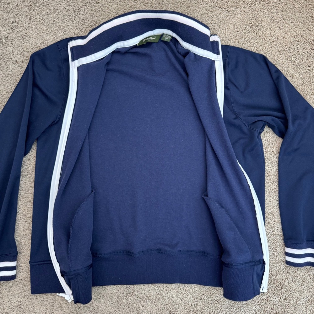 Eddie Bauer Track Jacket Mens L Full‎ Zip Navy Blue White Stripe Lightweight Top - Picture 8 of 10